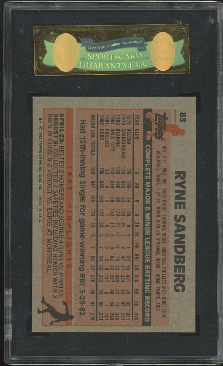 1983 Topps Ryne Sandberg RC #83 SGC 8.5 *068