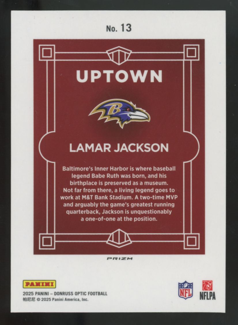 2025 Panini Donruss Optic Lamar Jackson Uptown SSP #13