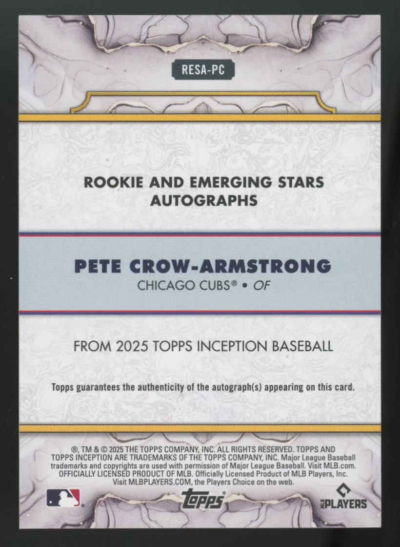 2025 Topps Inception Pete Crow-Armstrong Purple Rookie & Emerging Stars Auto /35