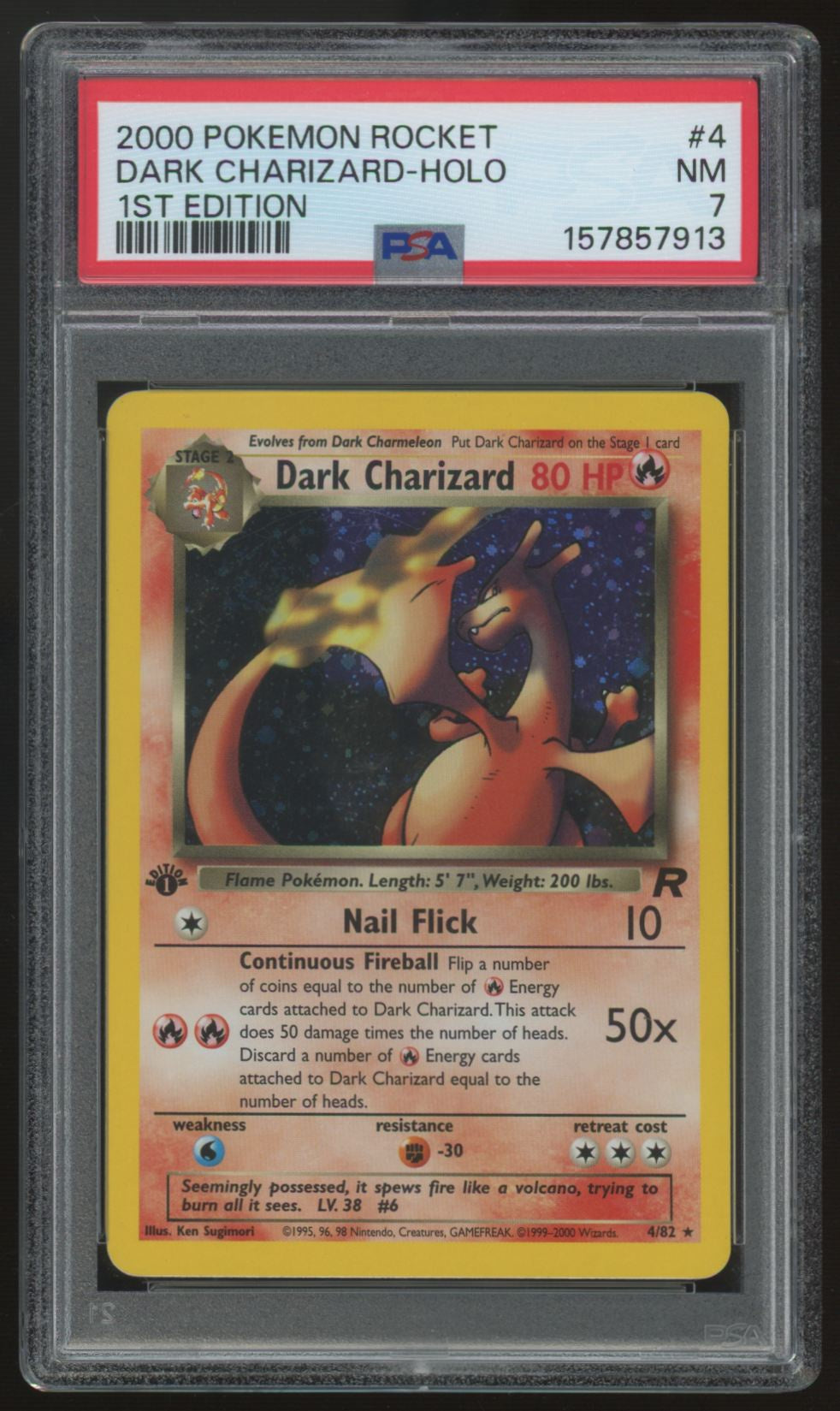 2000 Pokemon Dark Charizard Team Rocket 1st Edition Holo #4 PSA 7