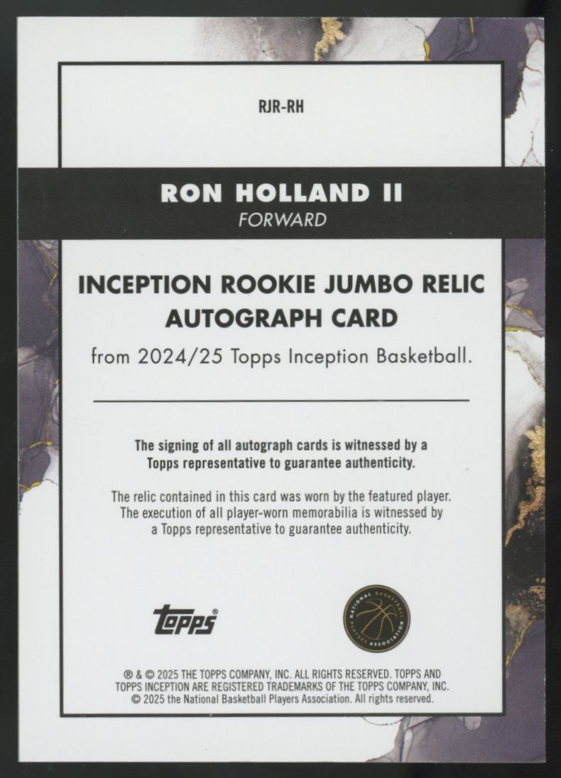 2024-25 Topps Inception Ron Holland II RC Jumbo Patch Auto RPA #RJR-RH