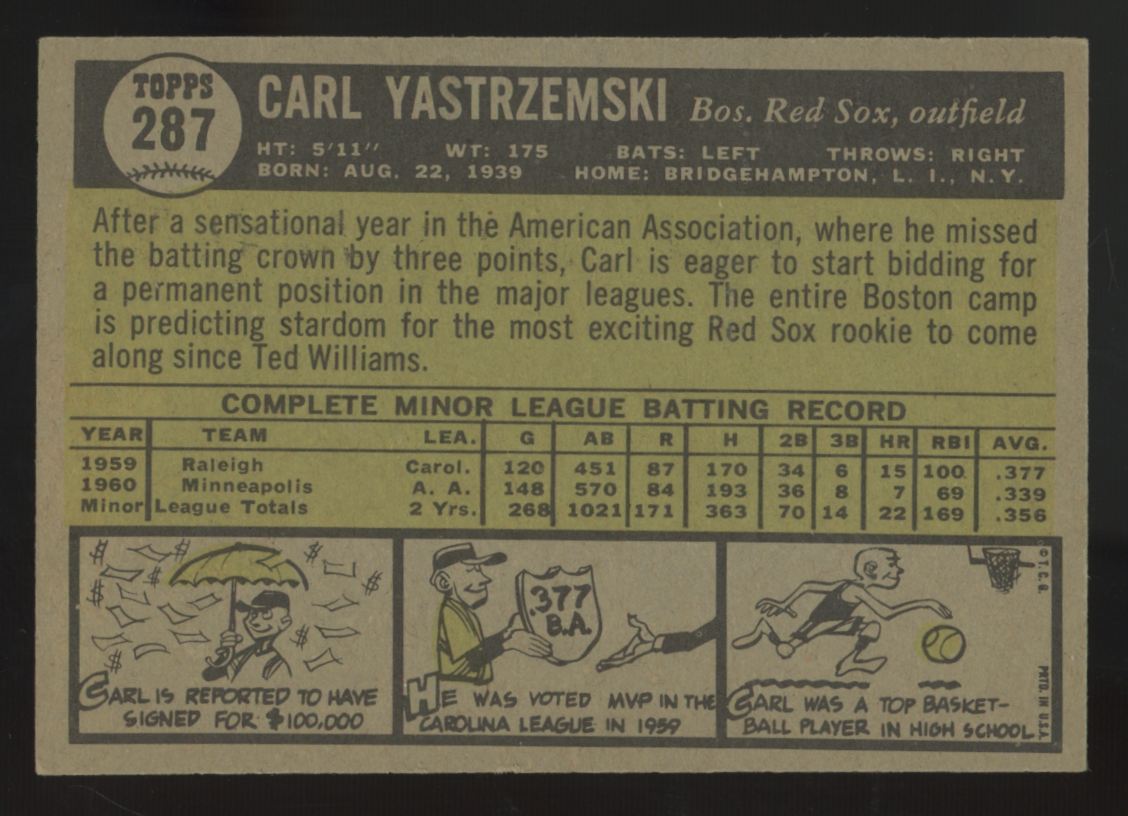 1961 Topps Carl Yastrzemski RC #287 EX