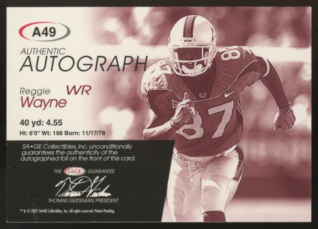 2001 Sage Reggie Wayne RC Auto /999 #A49