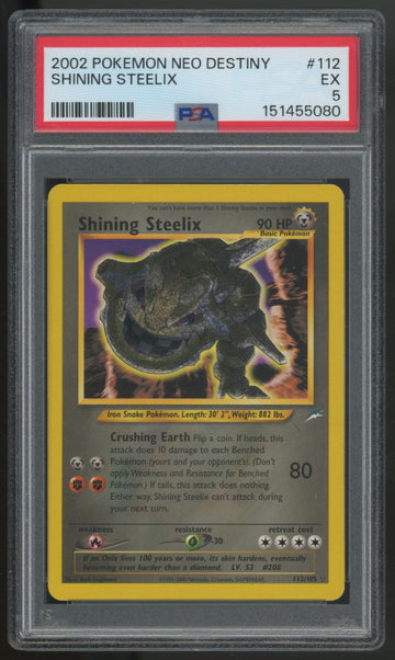 2002 Pokemon Shining Steelix Neo Destiny Holo Unlimited #112 PSA 5