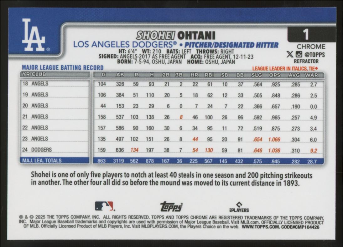 2025 Topps Chrome Shohei Ohtani Refractor #1