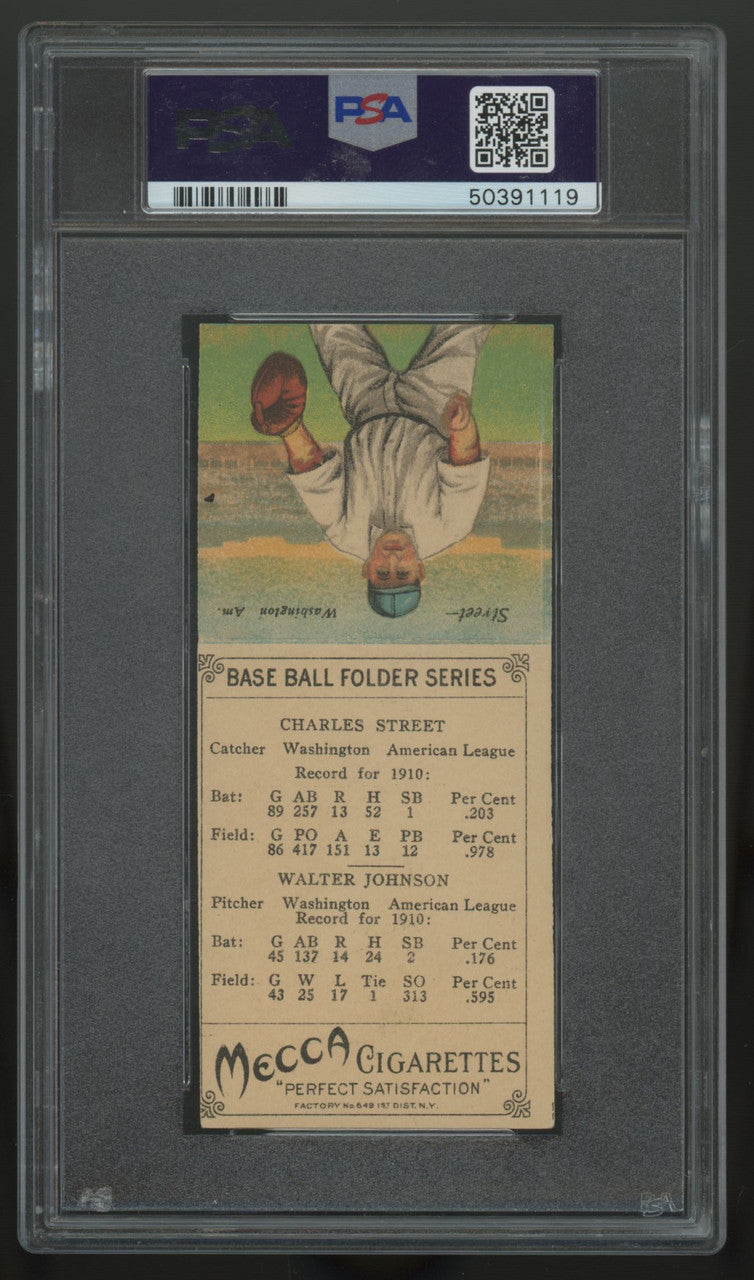 1911 T201 Mecca Double Folder Walter Johnson Charles Street PSA 6(MC)