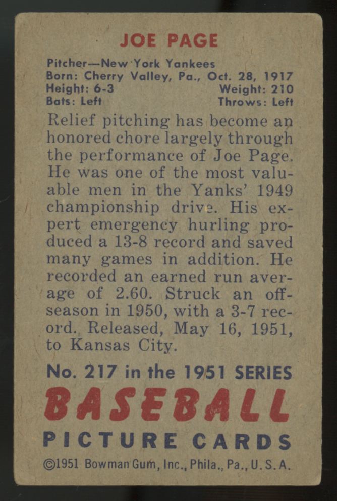 1951 Bowman Joe Page #217 VG/EX