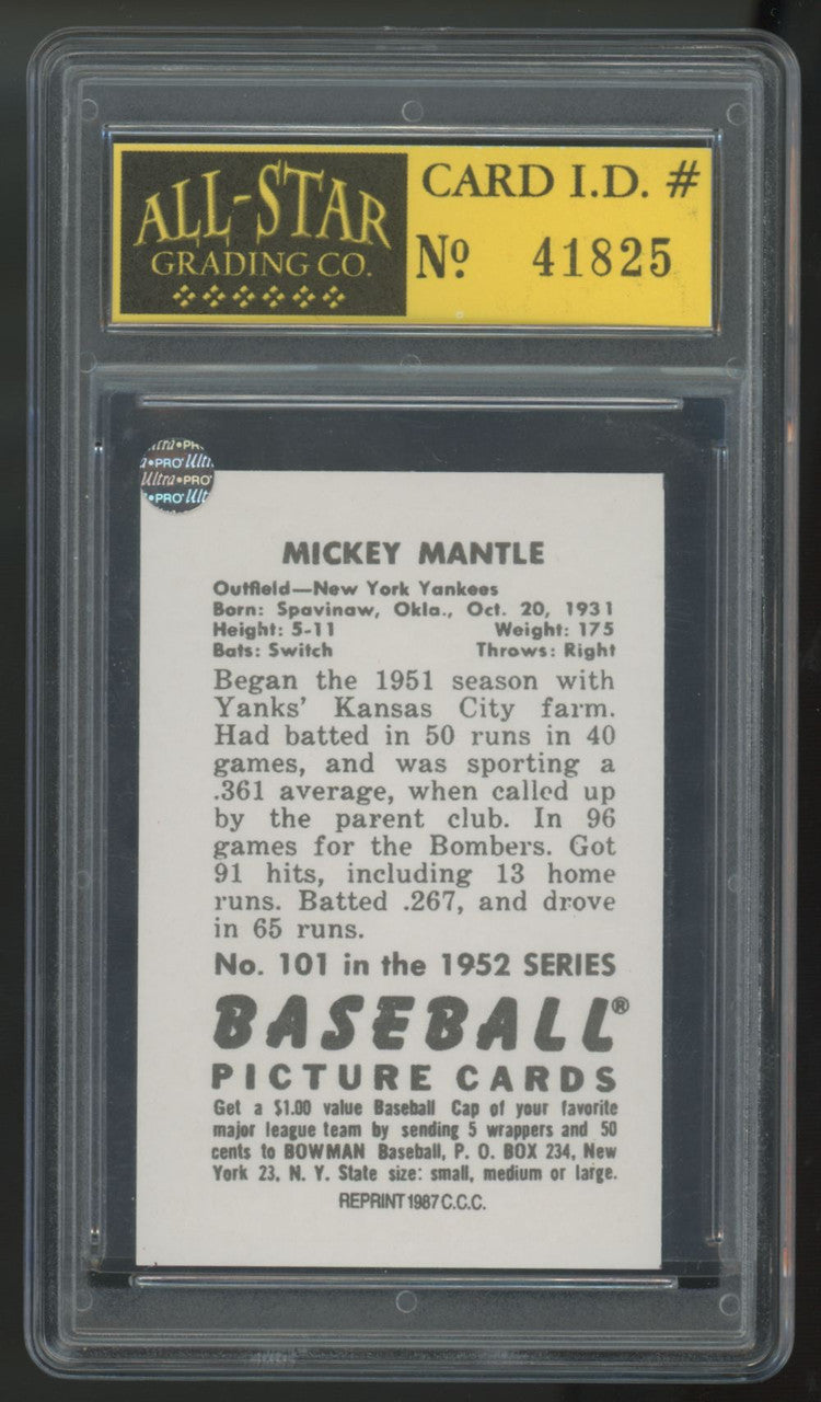 1987 C.C.C. Mickey Mantle 1952 Reprint #101 AGC 10