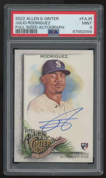 2022 Topps Allen & Ginter Julio Rodriguez RC Full Sized Auto #FA-JR PSA 9