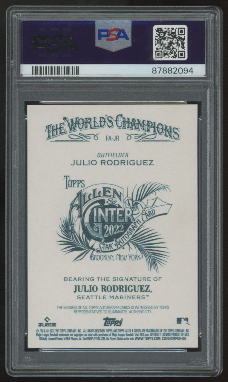 2022 Topps Allen & Ginter Julio Rodriguez RC Full Sized Auto #FA-JR PSA 9