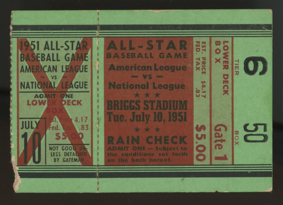 1951 MLB All-Star Baseball Game Briggs Stadium Ticket Stub