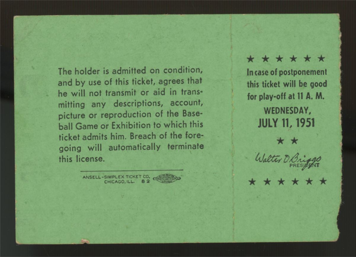 1951 MLB All-Star Baseball Game Briggs Stadium Ticket Stub