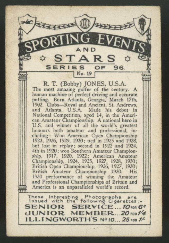 1935 J.A. Pattreiouex R.T. Bobby Jones Sporting Events And Stars #19 Poor