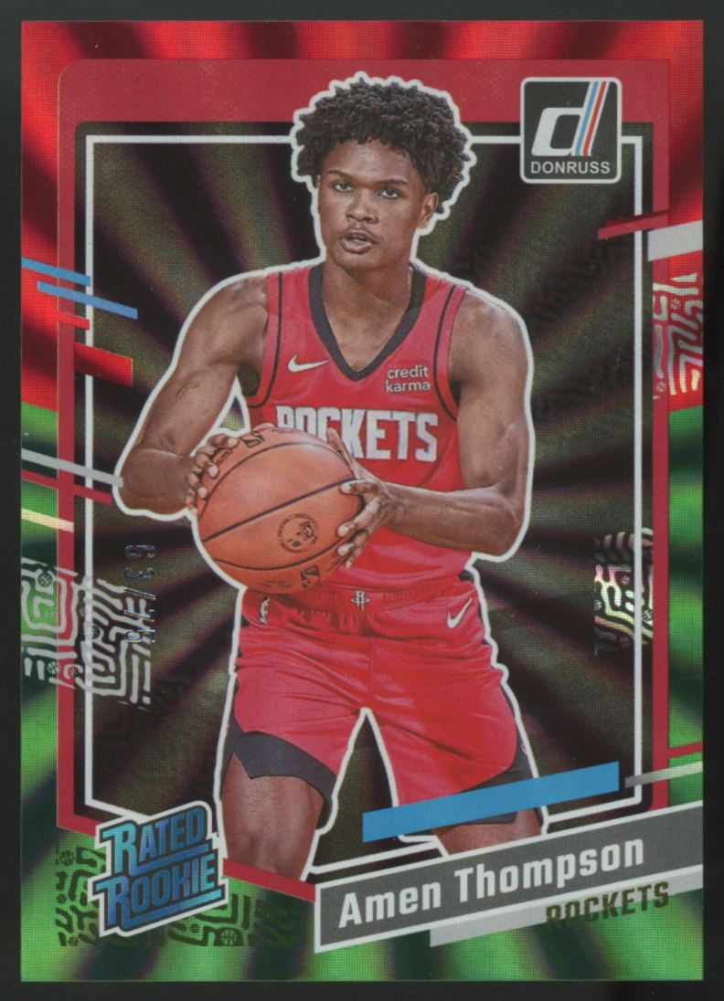 2023-24 Panini Donruss Amen Thompson Rated Rookie Red & Green Laser /75 #206