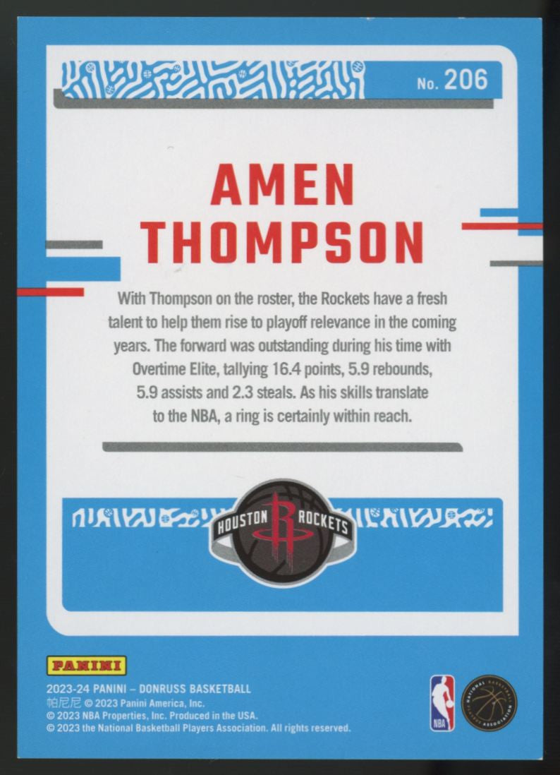 2023-24 Panini Donruss Amen Thompson Rated Rookie Red & Green Laser /75 #206