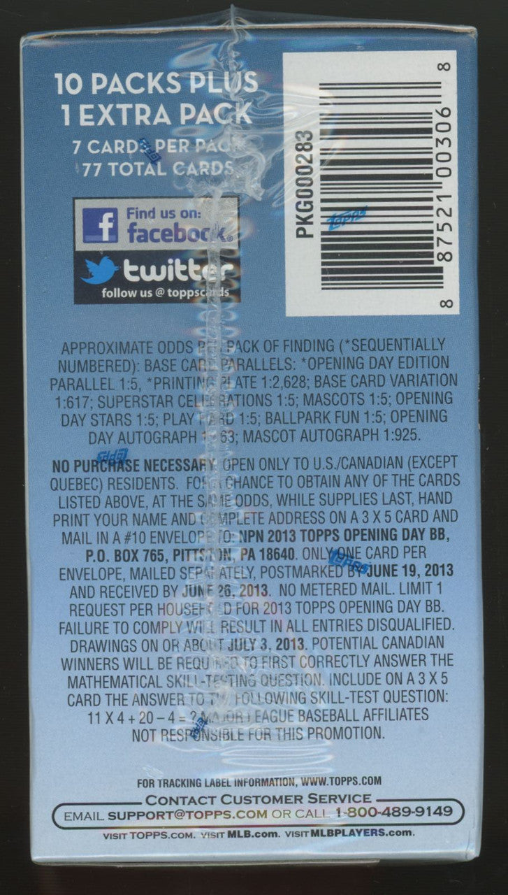 2013 Topps Baseball Opening Day Blaster Box Factory Sealed