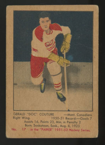1951-52 Parkhurst Gerald "Doc" Couture RC #17 VG-VG/EX