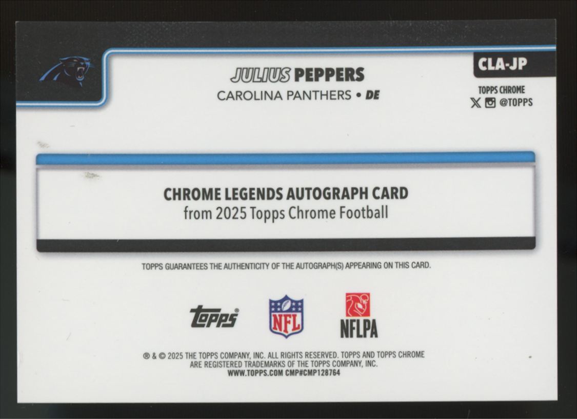 2025 Topps Chrome Julius Peppers Orange Legends Auto /25 #CLA-JP