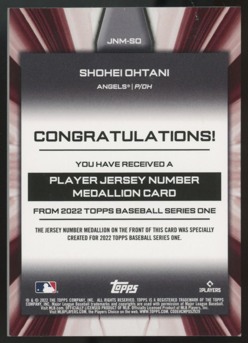 2022 Topps Shohei Ohtani Player Jersey Number Medallion #JNM-SO