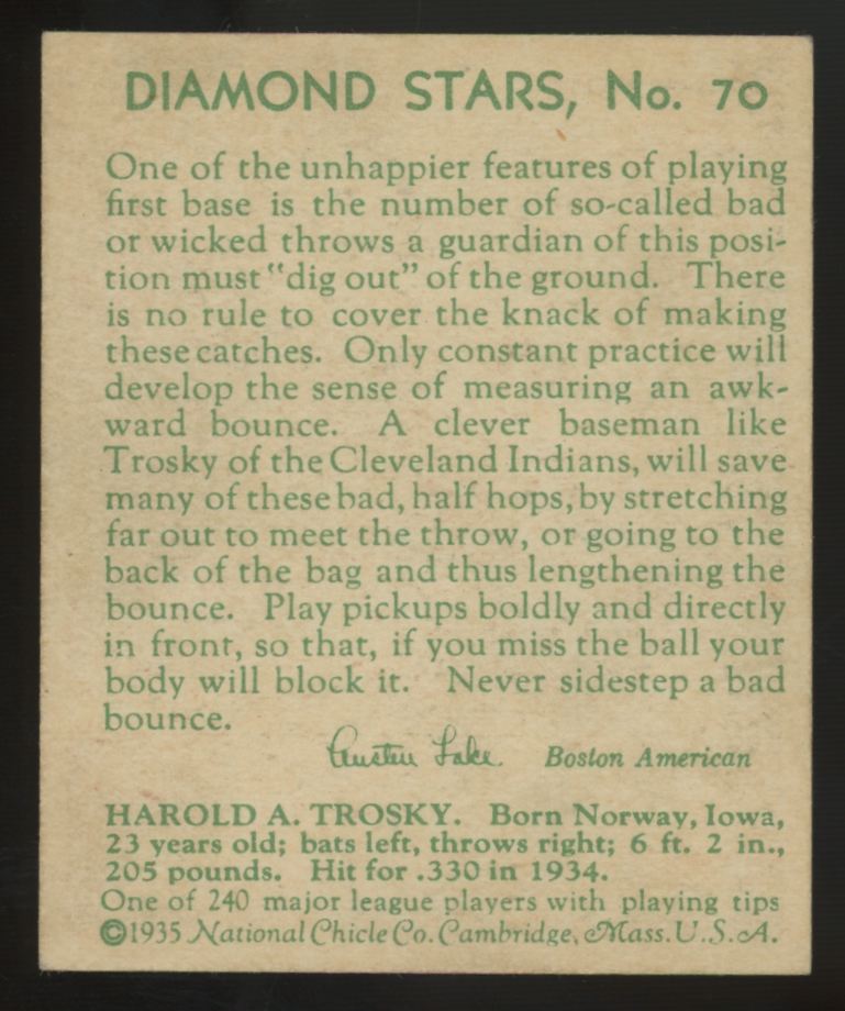 1935 National Chicle "Hal" Trosky Diamond Stars #70 EX/MT