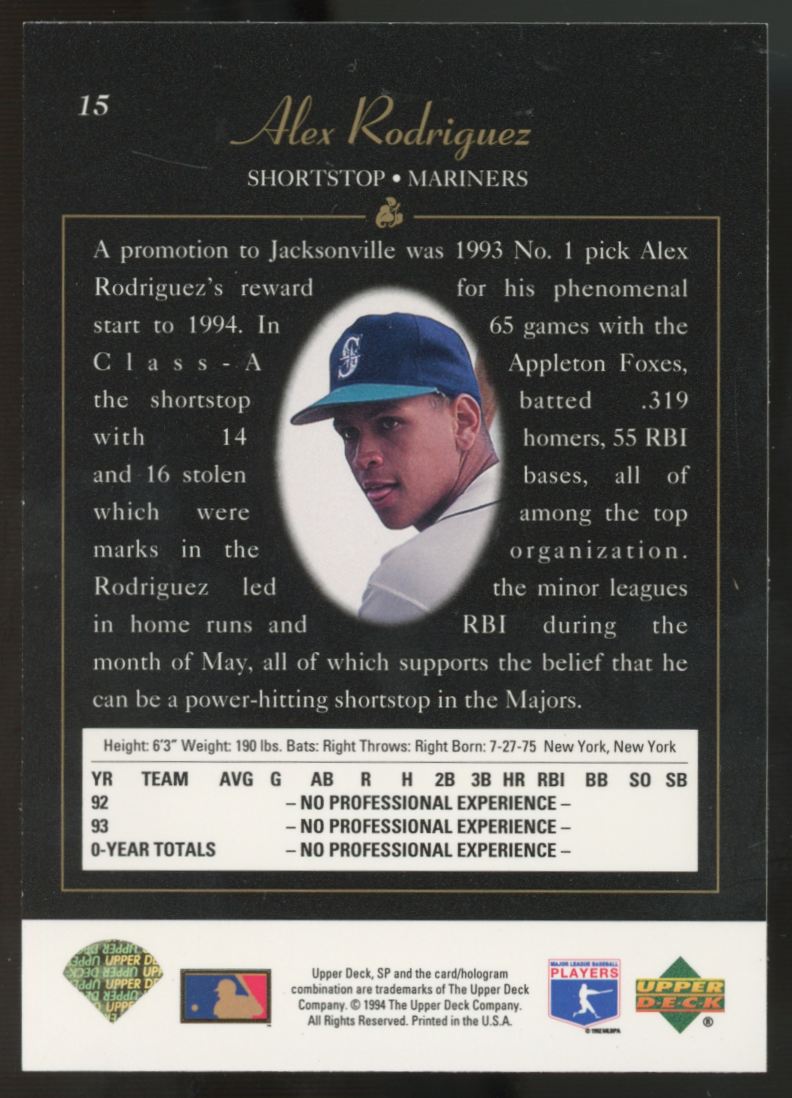 1994 Upper Deck SP Alex Rodriguez RC Premier Prospects Foil #15