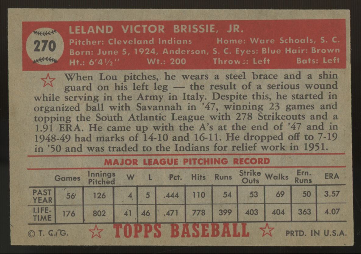 1952 Topps Lou Brissie #270 NM