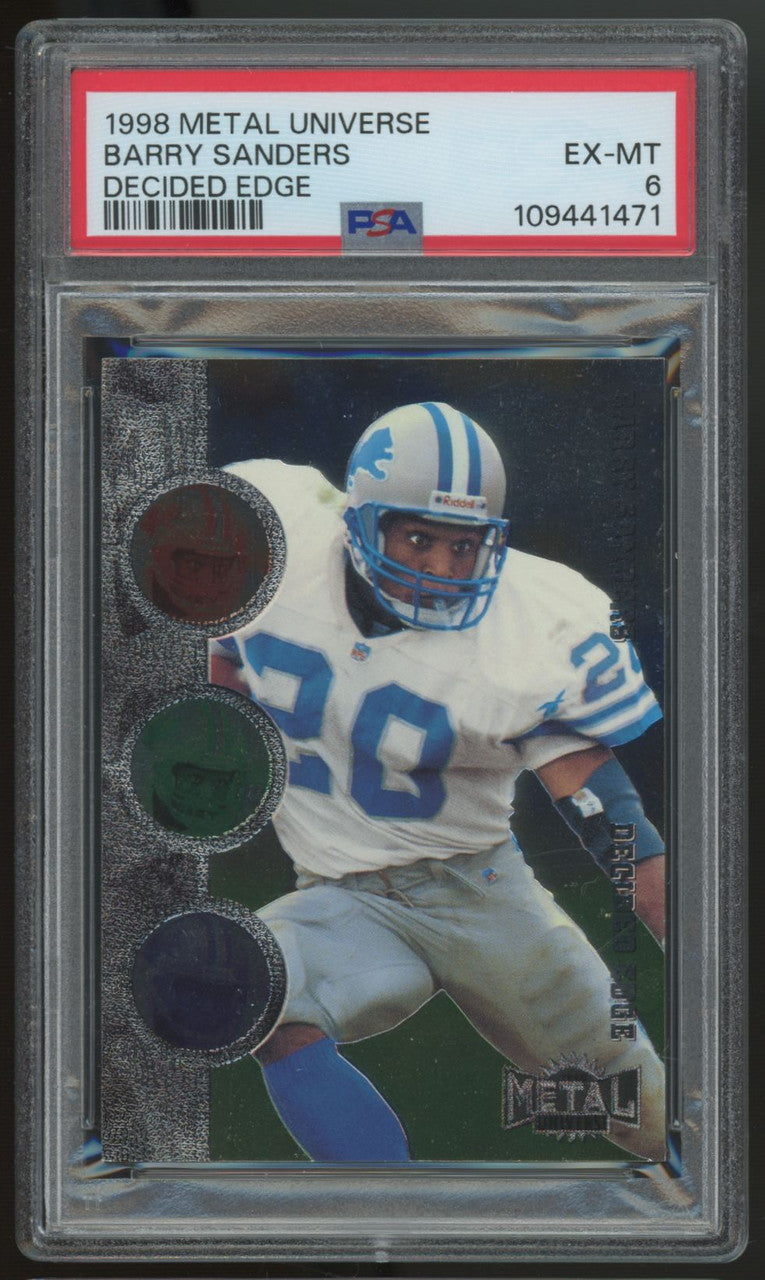 1998 SkyBox Metal Universe Barry Sanders Decided Edge PSA 6