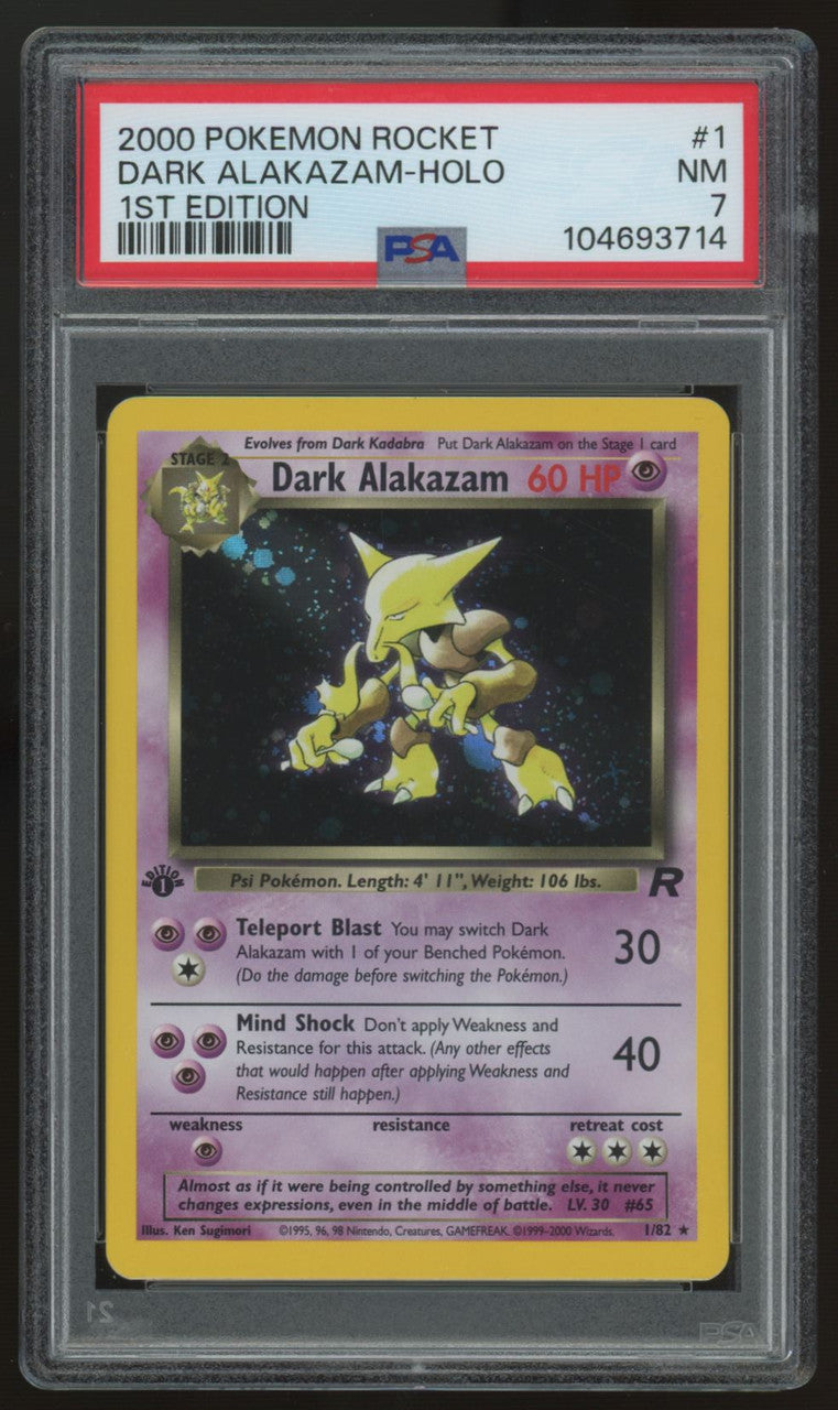2000 Pokemon Dark Alakazam Team Rocket 1st Edition Holo #1 PSA 7
