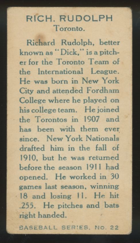 1912 C46 Imperial Richard Rudolph #22 Good