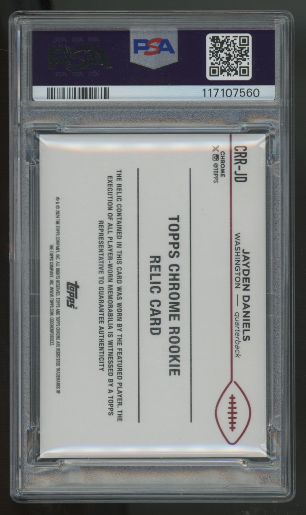 2024 Topps Chrome Jayden Daniels RC Relic Patch #CRR-JD PSA 8