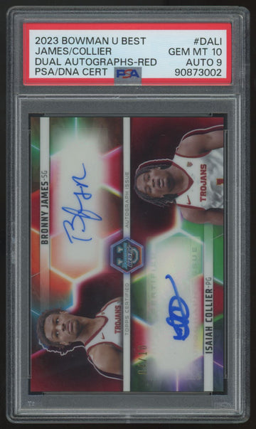 2023-24 Bowman Best U B. James/ Collier Red Dual Auto /10 #DA-LI PSA 10 9