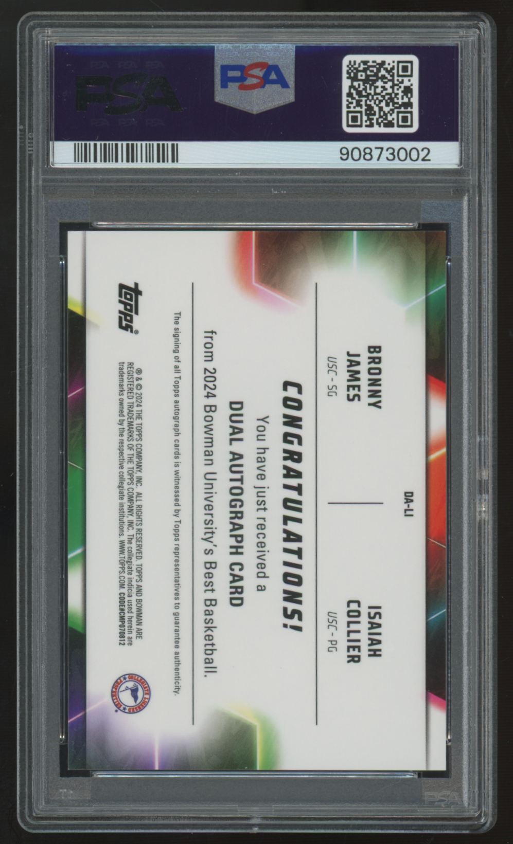 2023-24 Bowman Best U B. James/ Collier Red Dual Auto /10 #DA-LI PSA 10 9