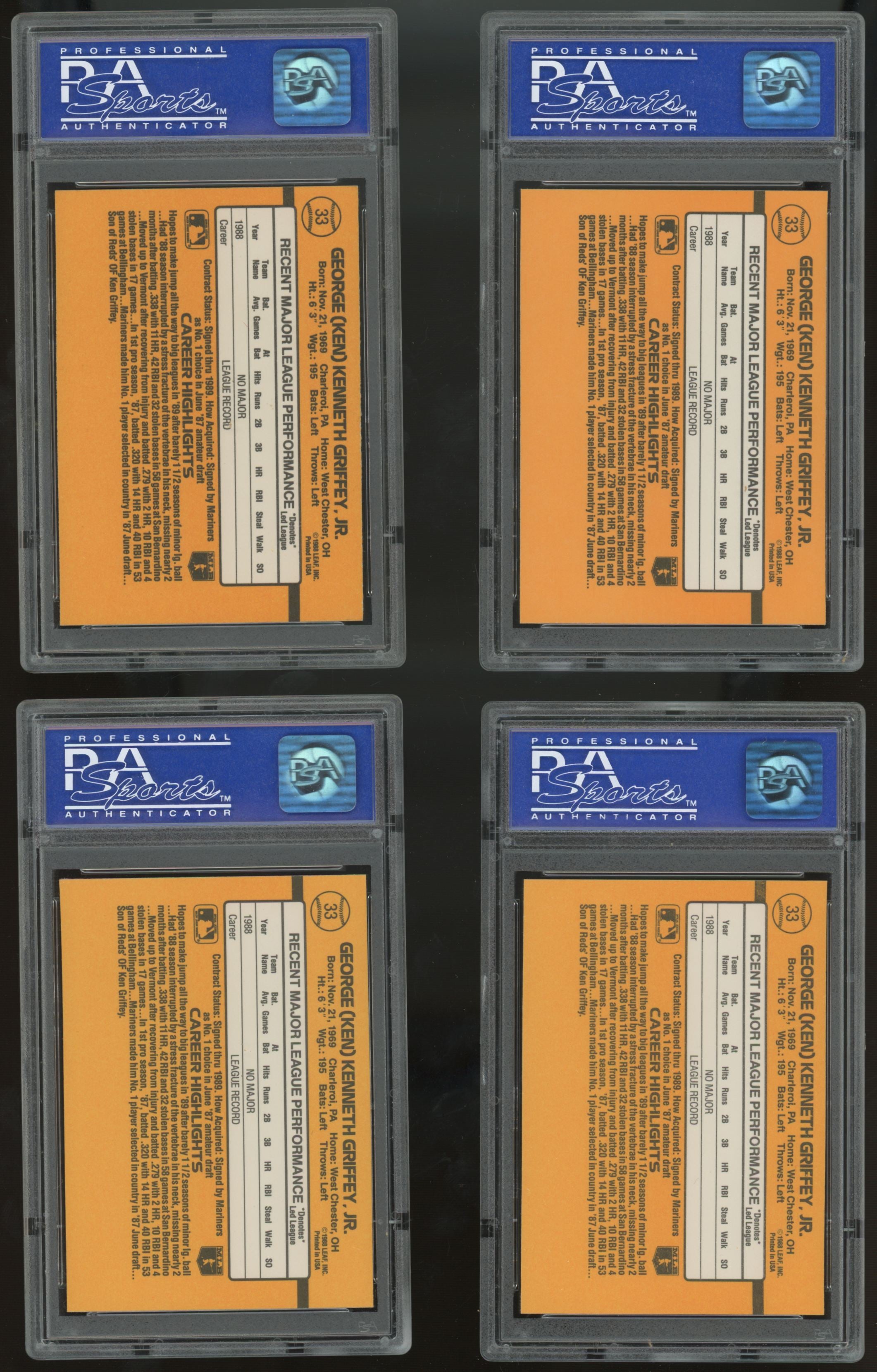 1989 Donruss Ken Griffey Jr. RC Rated Rookie #33 PSA 8 Lot of 10