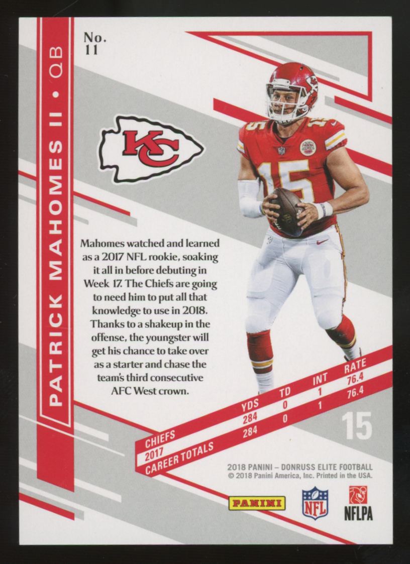 2018 Donruss Elite Patrick Mahomes II Purple /99 #11