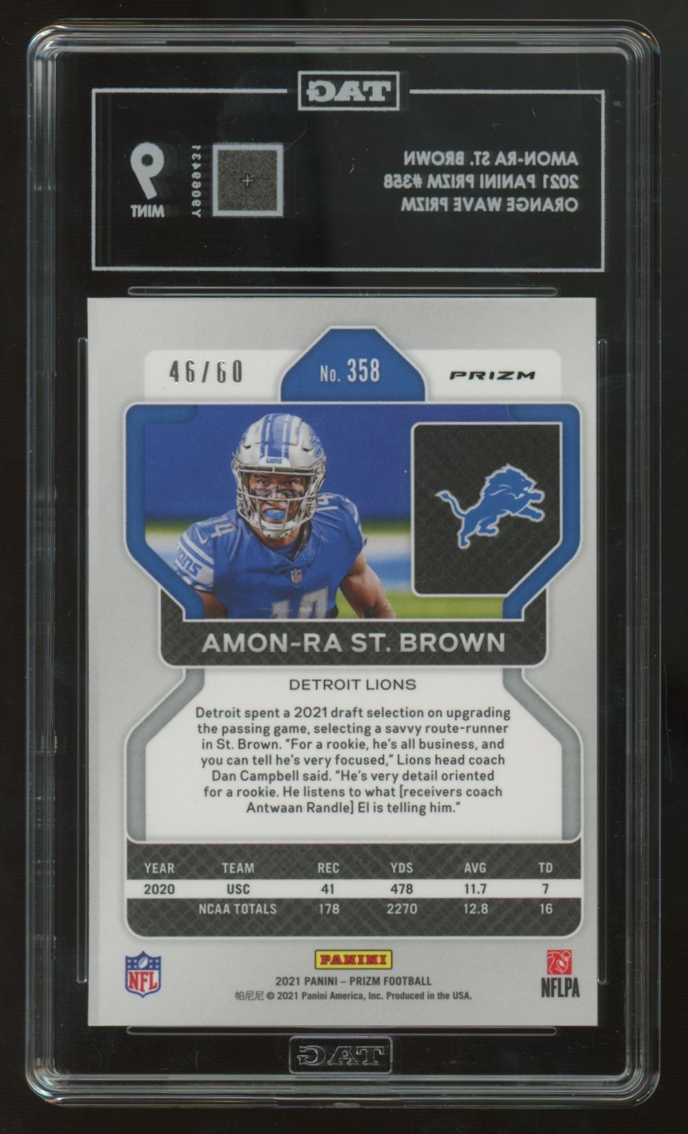 2021 Prizm Amon-Ra St. Brown RC Orange Wave /60 #358 TAG 9