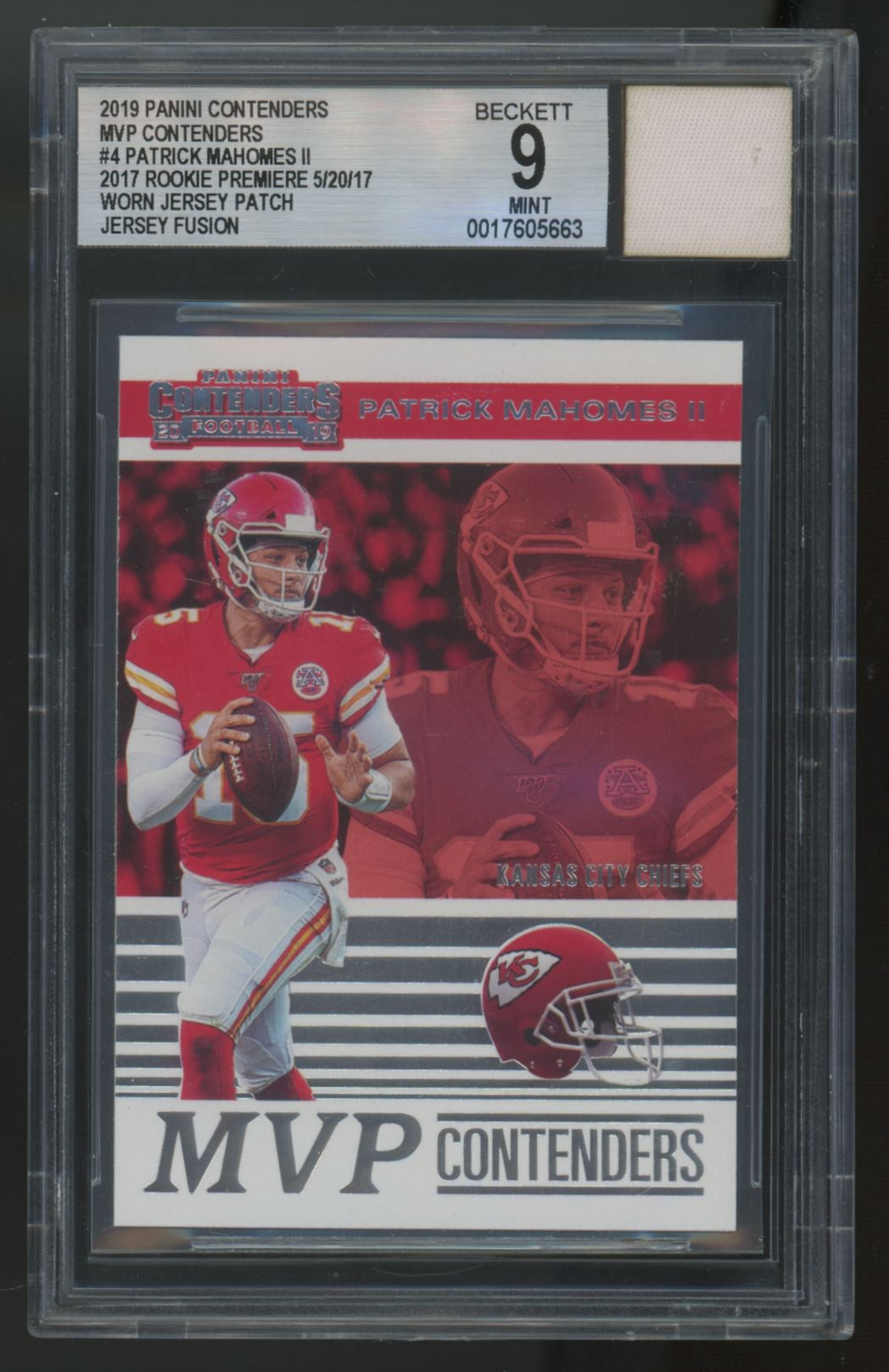 2019 Contenders Patrick Mahomes II MVP Contenders Jersey Fusion Patch BGS 9