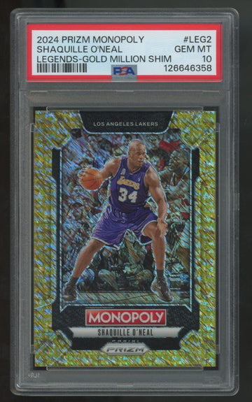 2024-25 Prizm Monopoly Shaquille O'Neal Legends Gold Million Shimmer /500 PSA 10