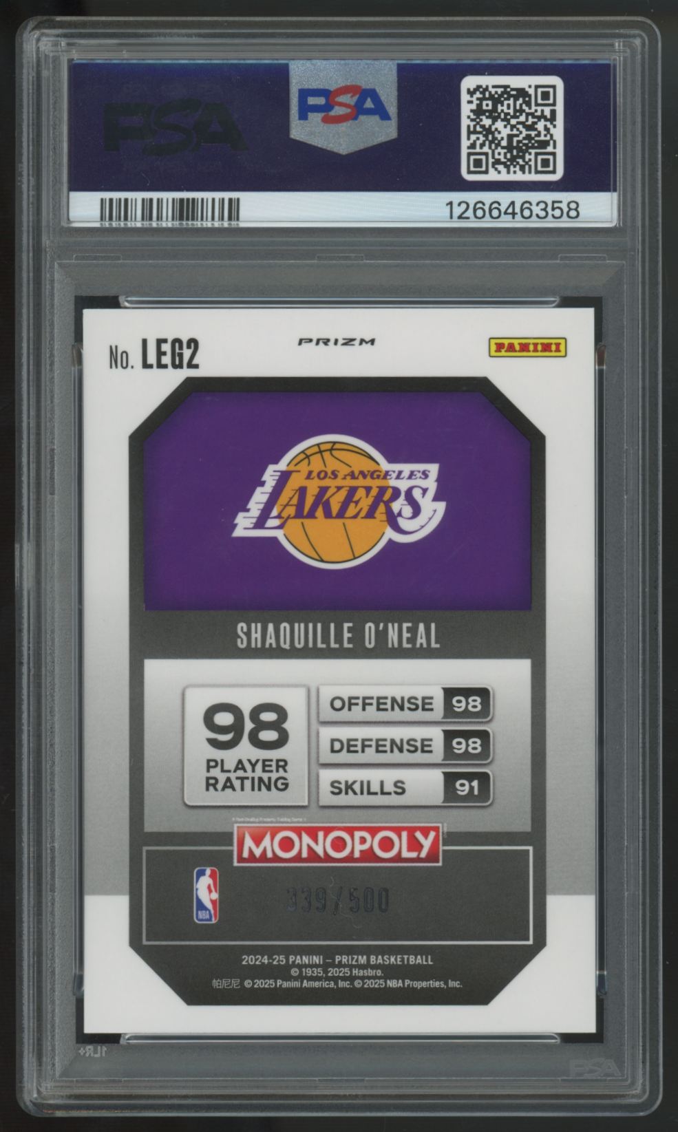 2024-25 Prizm Monopoly Shaquille O'Neal Legends Gold Million Shimmer /500 PSA 10
