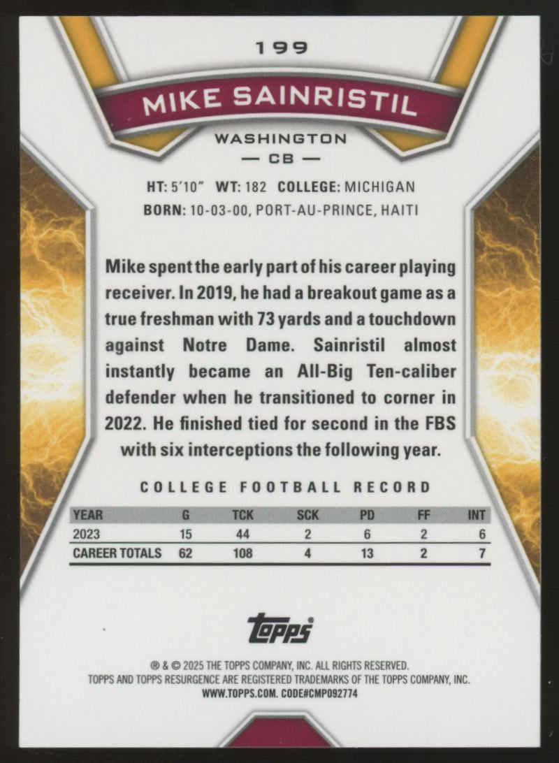 2024 Topps Resurgence Mike Sainristil RC Orange Power Surge /25 #199