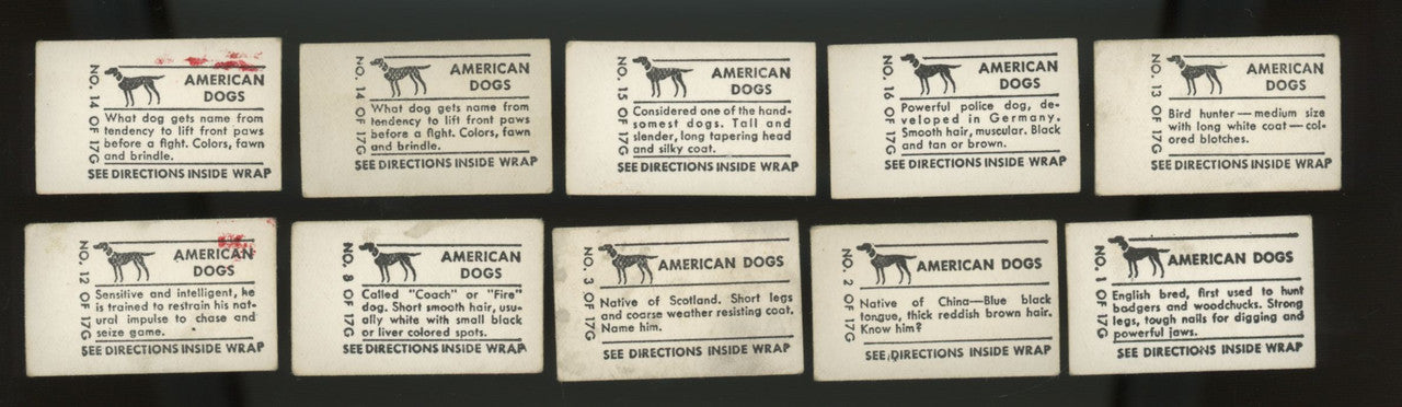 1948 Topps Magic American Dogs Lot of 10 Low Grade