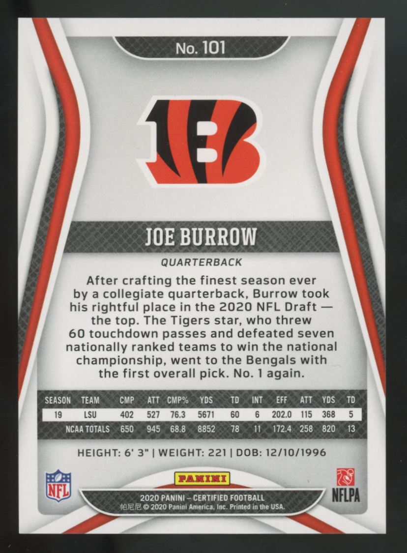 2020 Panini Certified Joe Burrow RC /399 #101