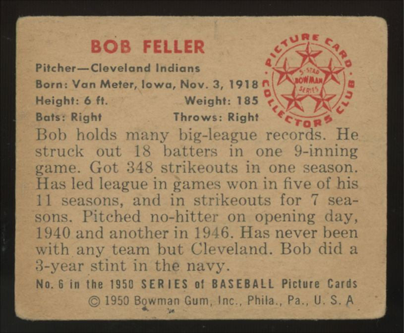 1950 Bowman Bob Feller #6 P/F