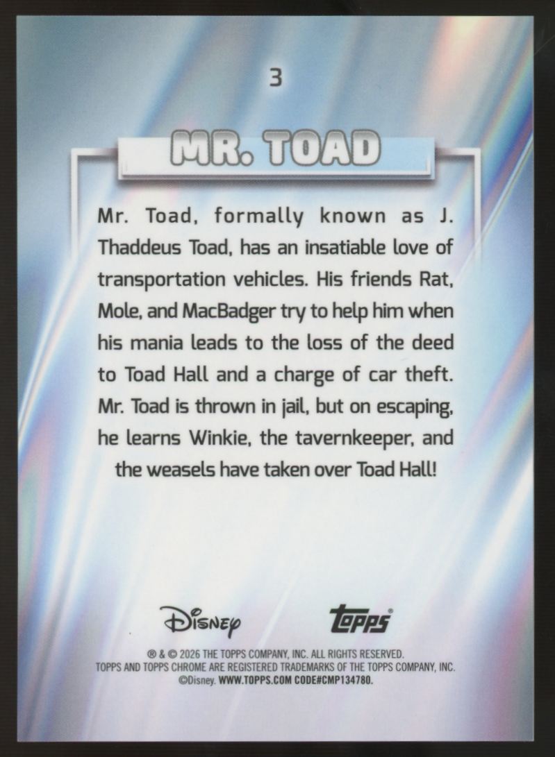 2026 Topps Chrome Disney Mr. Toad Wish Upon A Star Refractor /15 #3