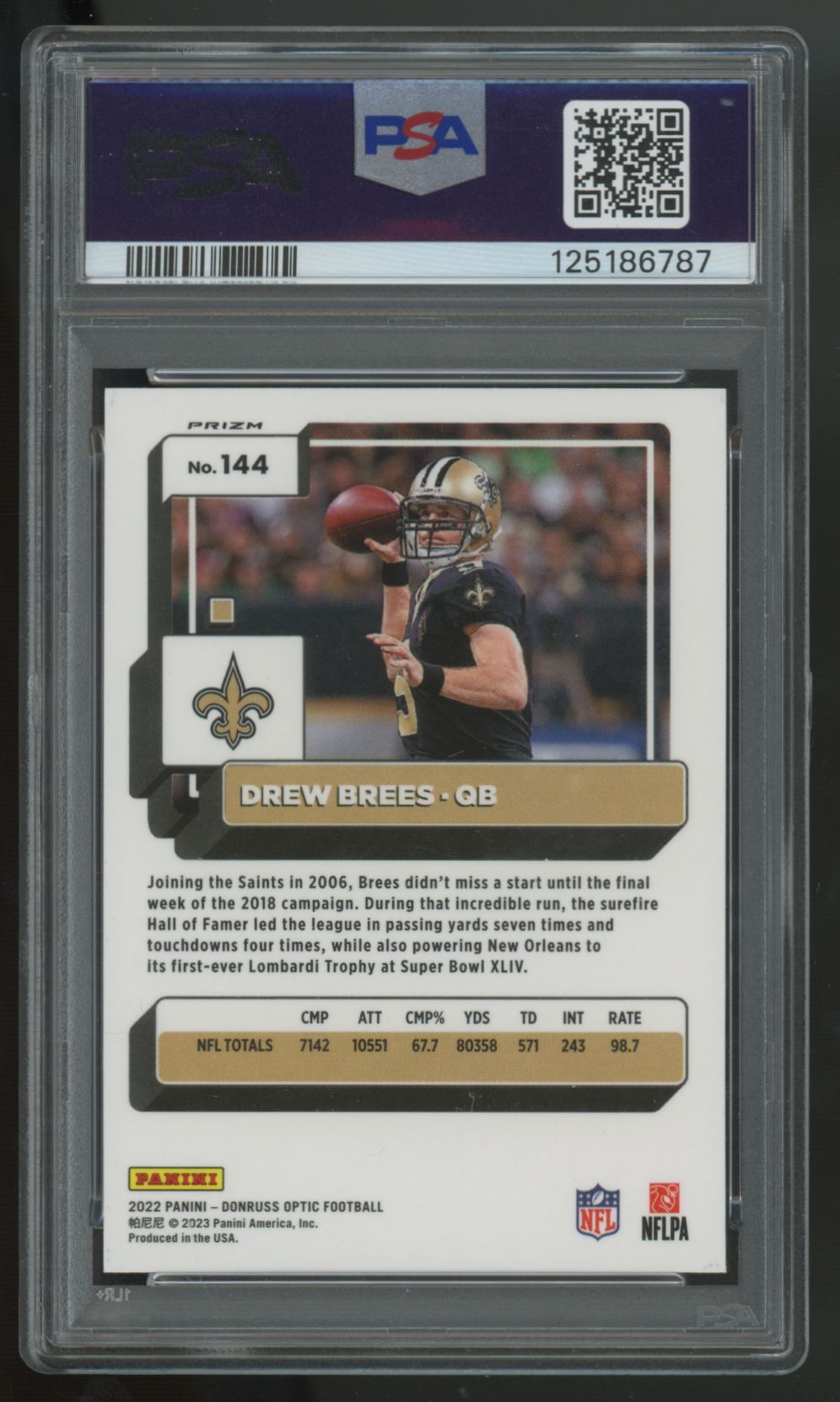 2022 Donruss Optic Drew Brees White Sparkle Prizm #144 PSA 10