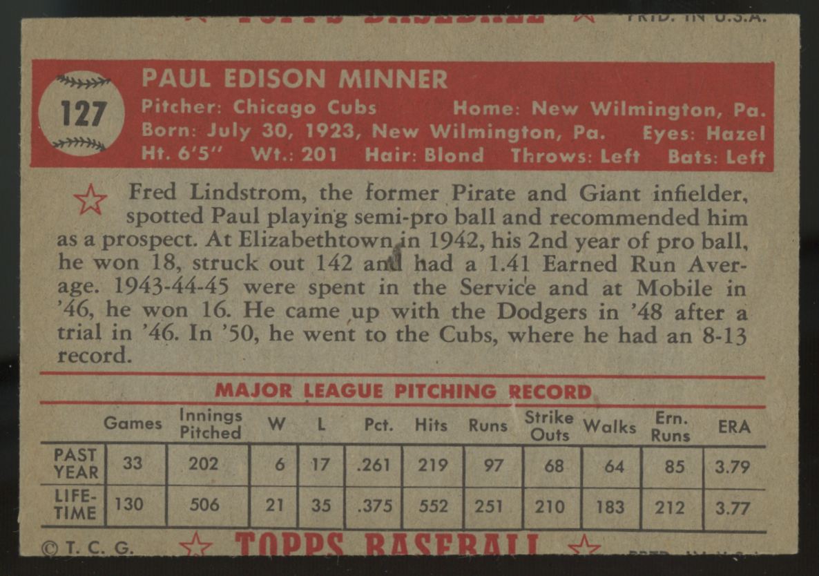 1952 Topps Paul Minner #127 NM
