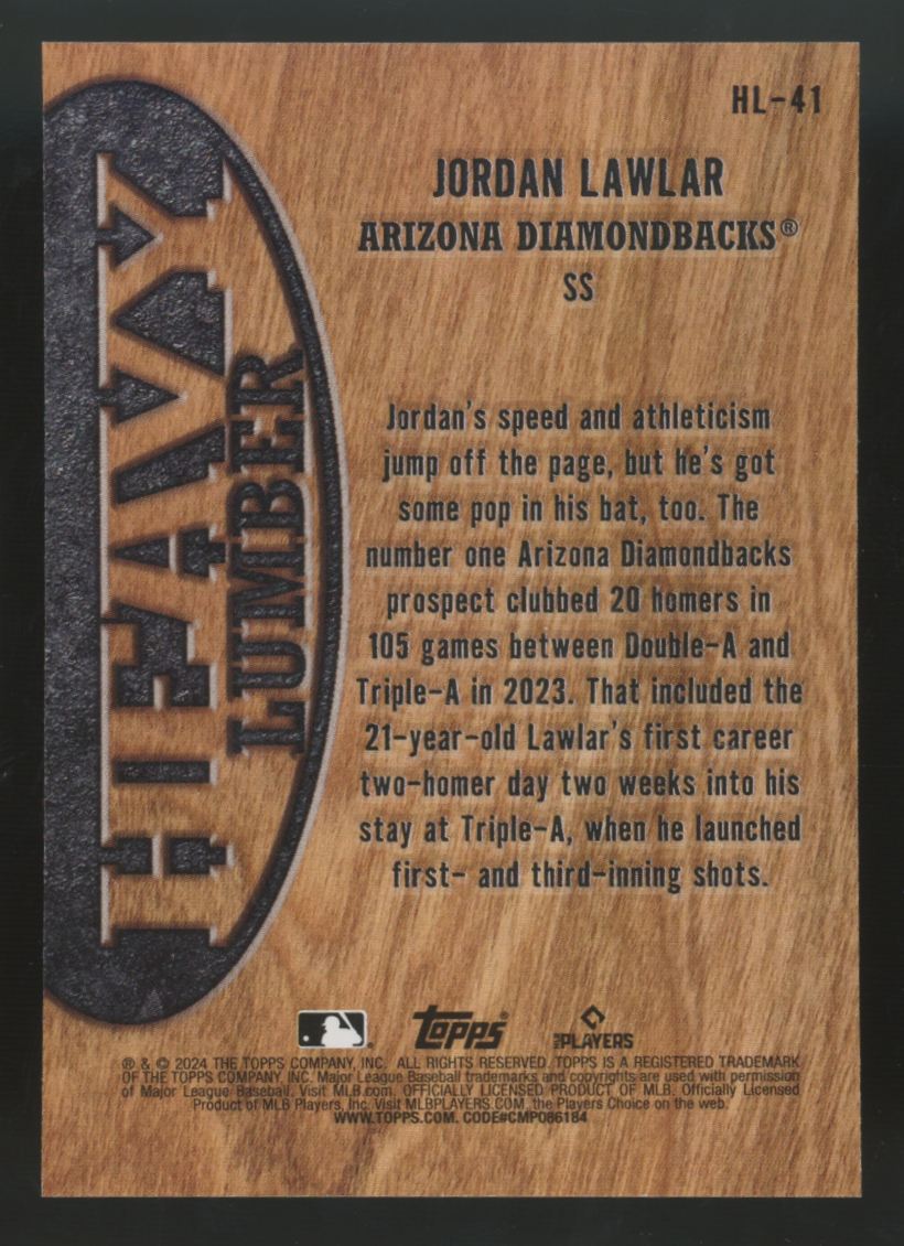 2024 Topps Update Jordan Lawlar RC Heavy Lumber #HL-41