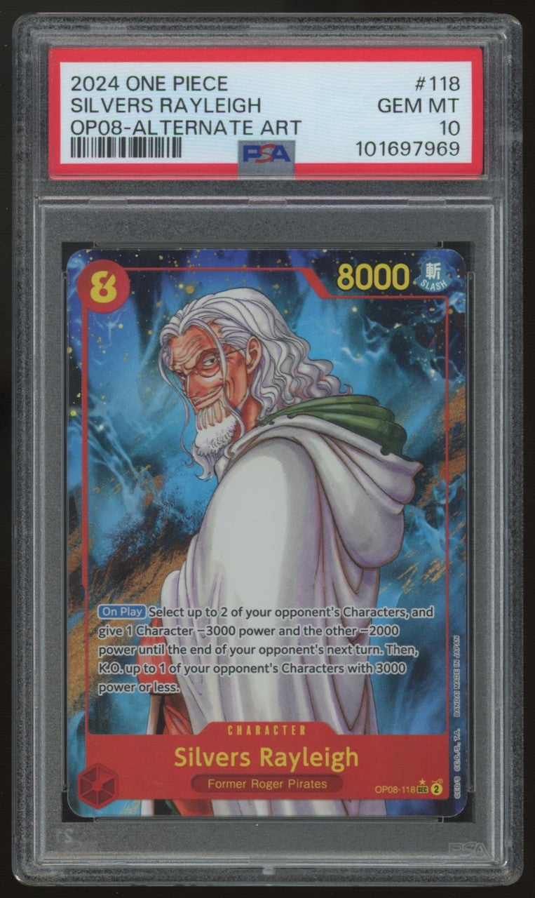 2024 One Piece Silvers Rayleigh OP08 Alt Art #118 PSA 10