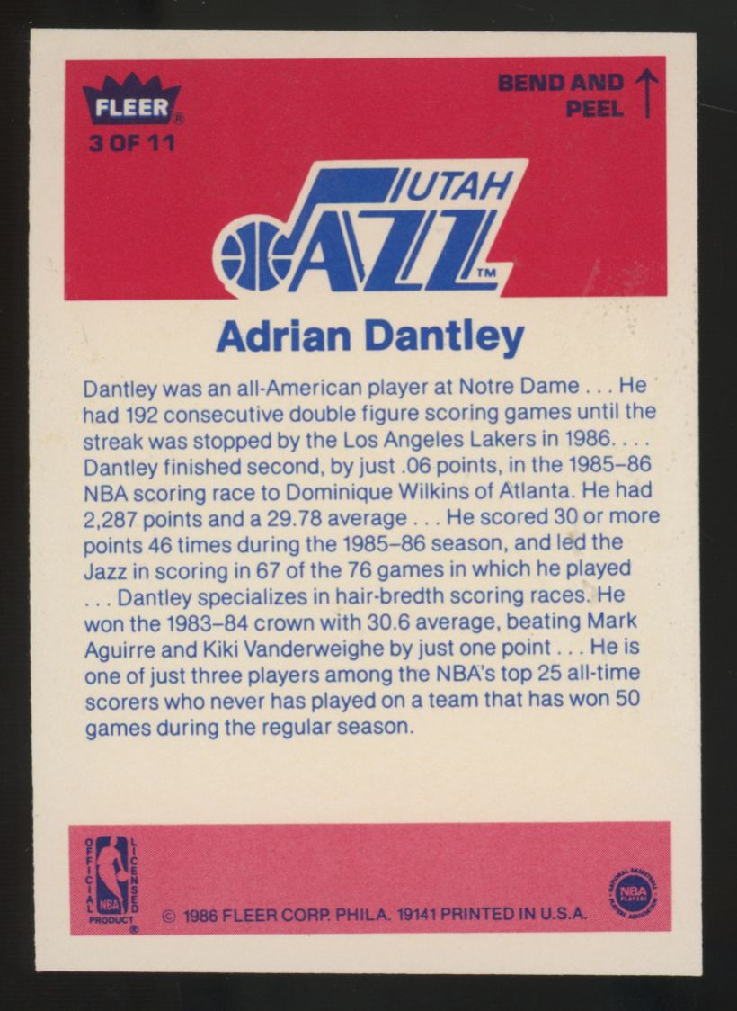 1986-87 Fleer Sticker Adrian Dantley #3 NM