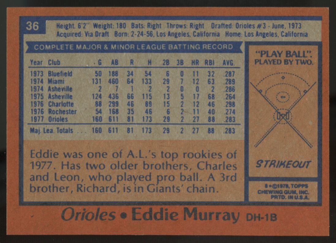 1978 Topps Eddie Murray RC #36 EX/MT "A"