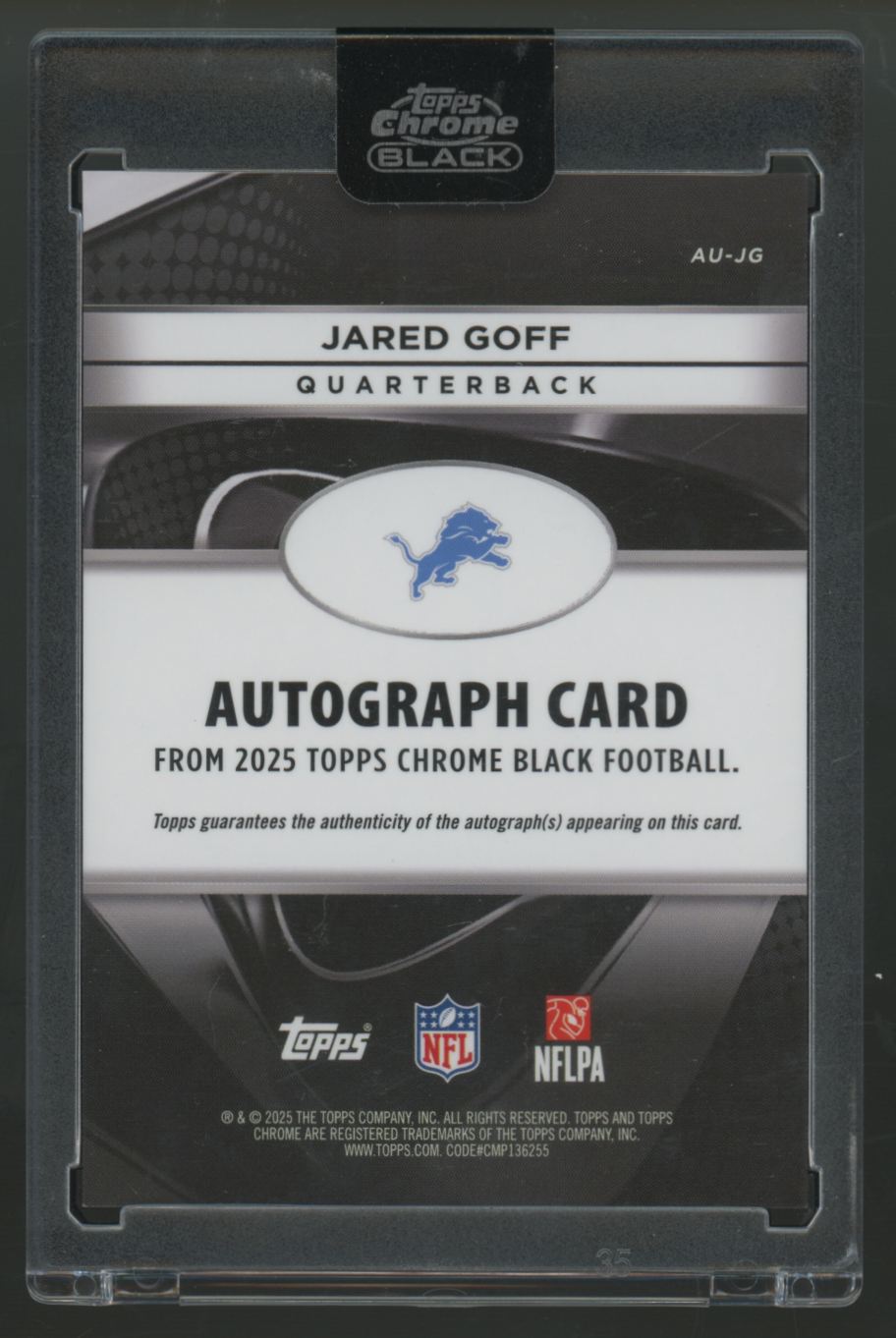 2025 Topps Chrome Black Jared Goff Auto #AU-JG